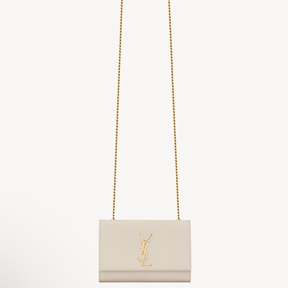 YSL SMALL KATE SHOULDER BAG GRAIN DE POUDRE EMBOSSED LEATHER BLANC VINTAGE - Picture 1 of 2